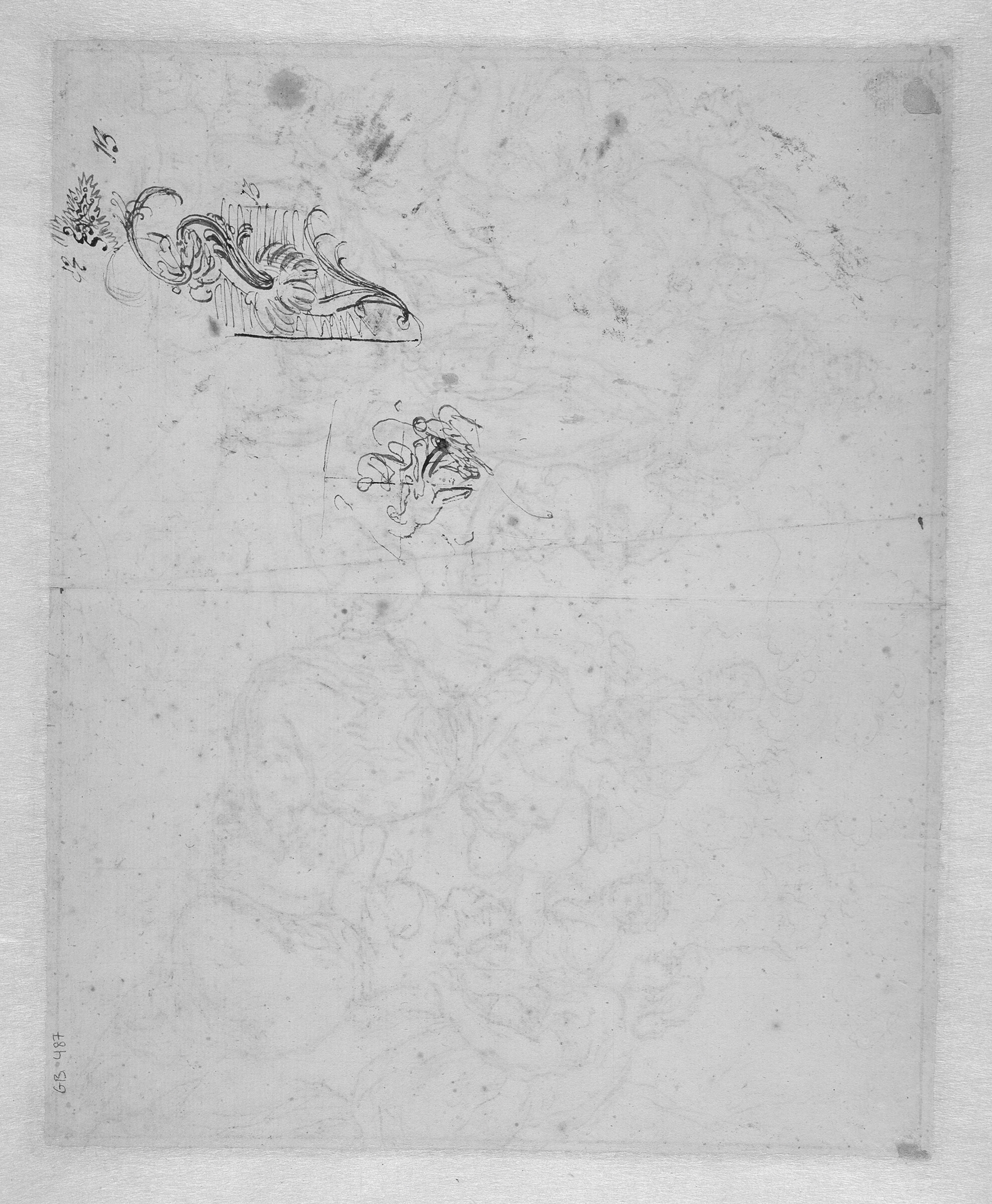 Skitser til en figurgruppe og blomsterornamenter